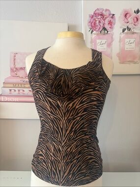 White House Black Market Brown and Black Zebra-Print Sleeveless Top